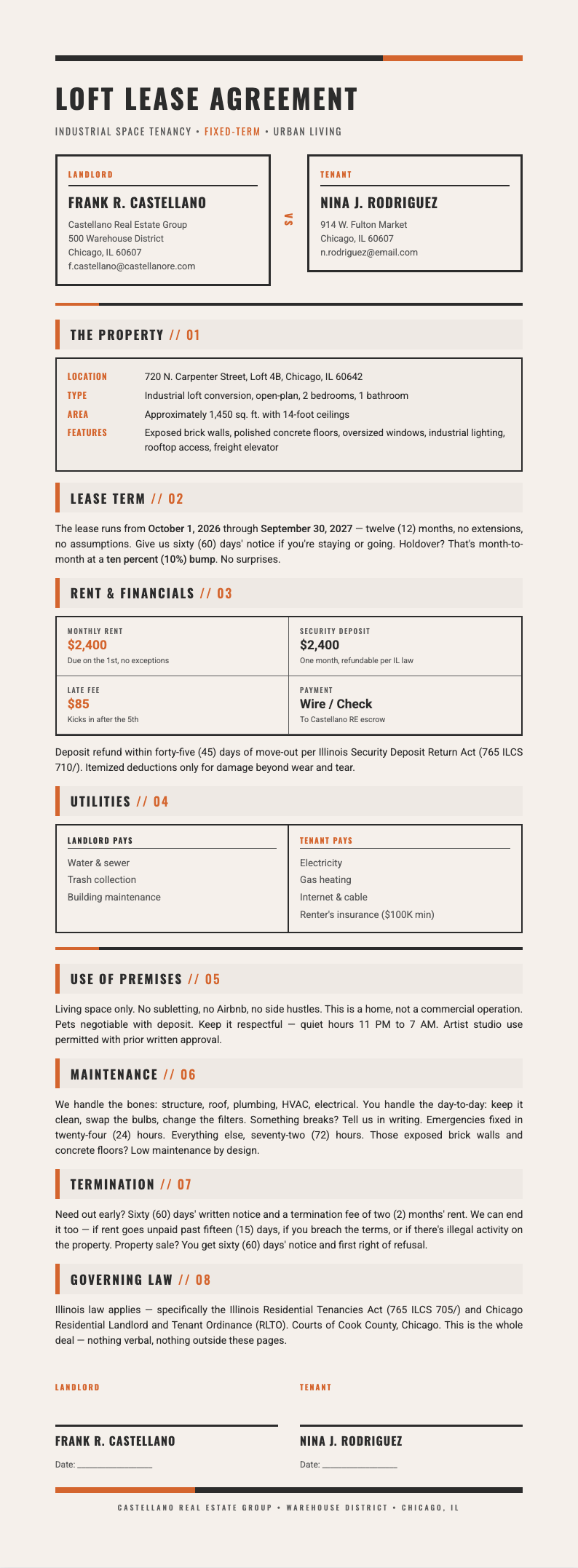 Industrial loft rental agreement